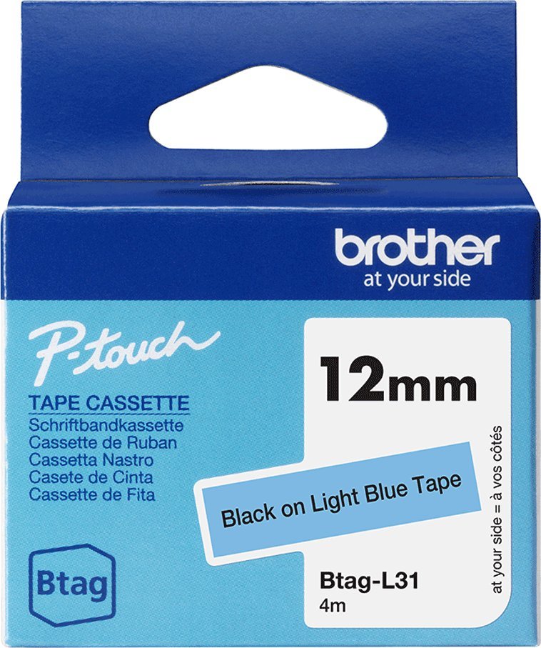 Rrip etiketimi Brother BTAGL31 BRBTAGL31, 12mm, tekst i zi në blu të çelët