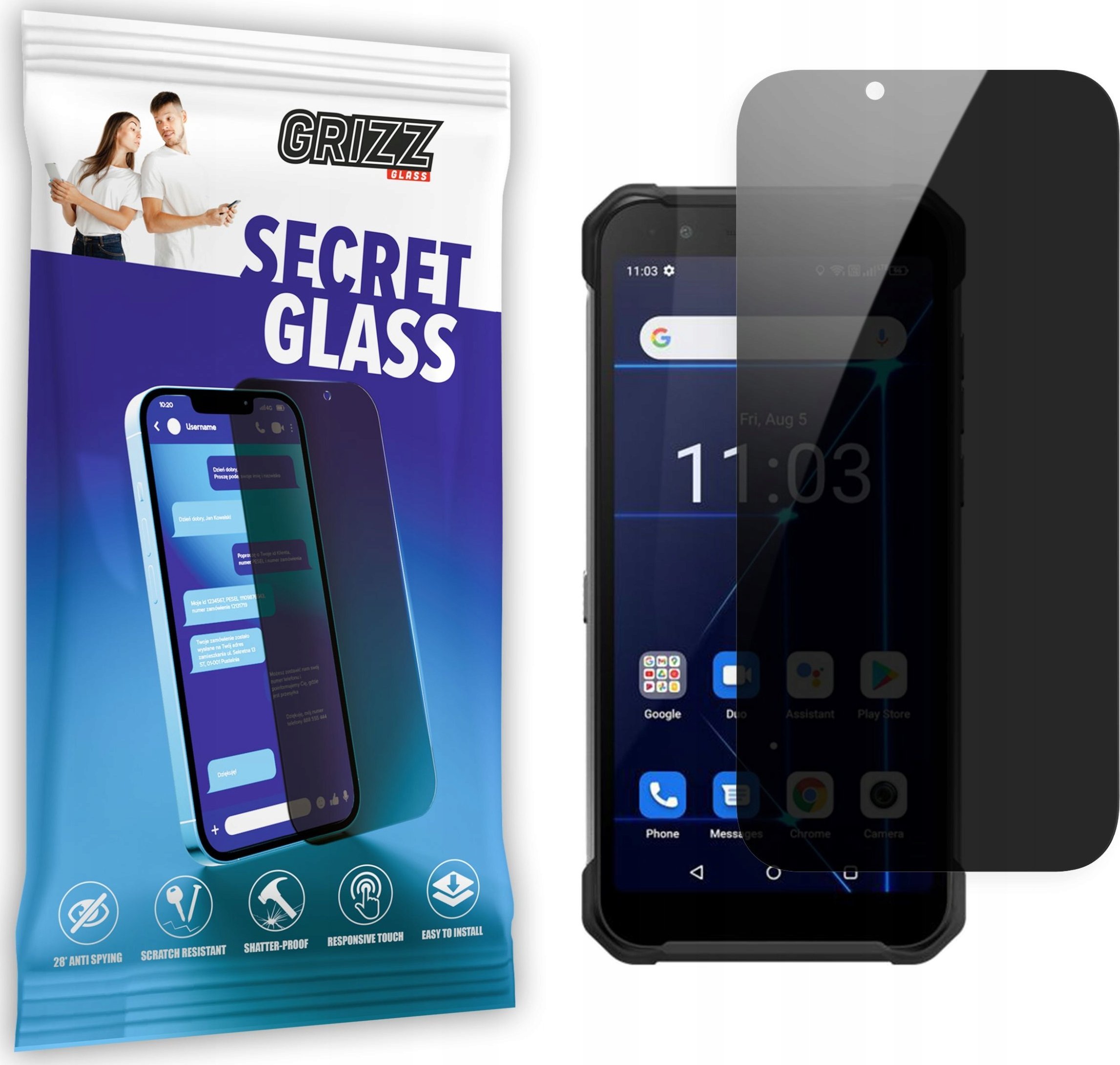 Mbrojtës ekrani GrizzGlass Matte SecretGlass për CAT S62 Pro, efekt privatësie, xham i temperuar, matte