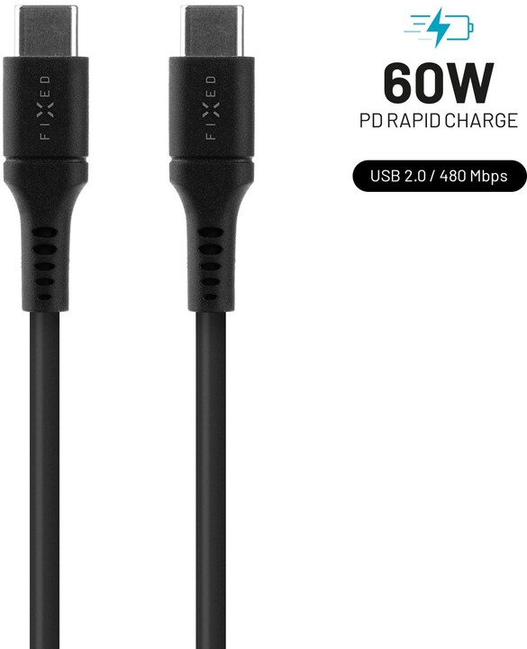 Kabllo e të dhënave dhe për karikim FIXED USB-C - USB-C, USB 2.0, PD 60W, 2m, e zezë