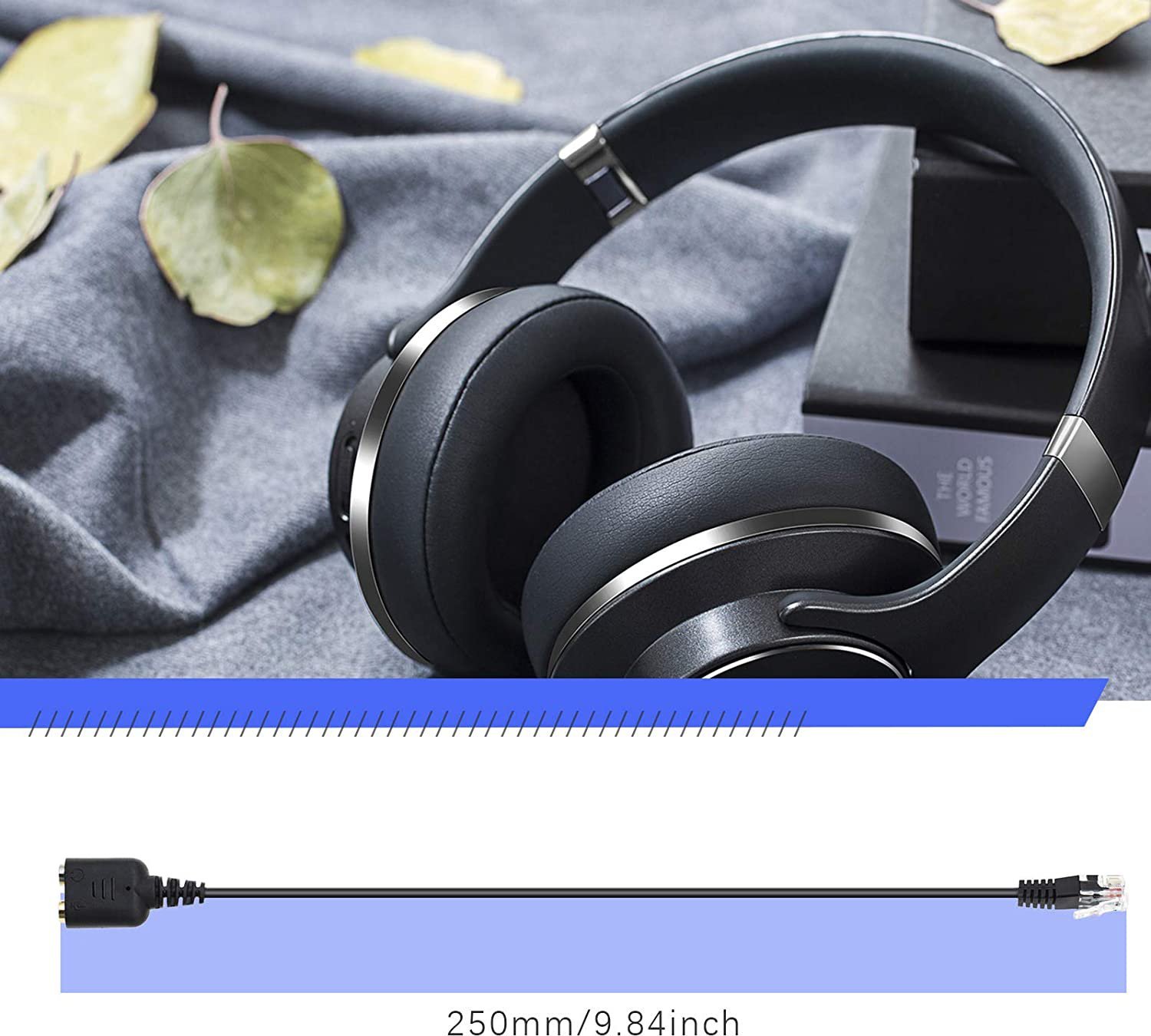 Adapter audio Equip RJ9 në 3.5mm për kufje, për telefona VOIP, i zi