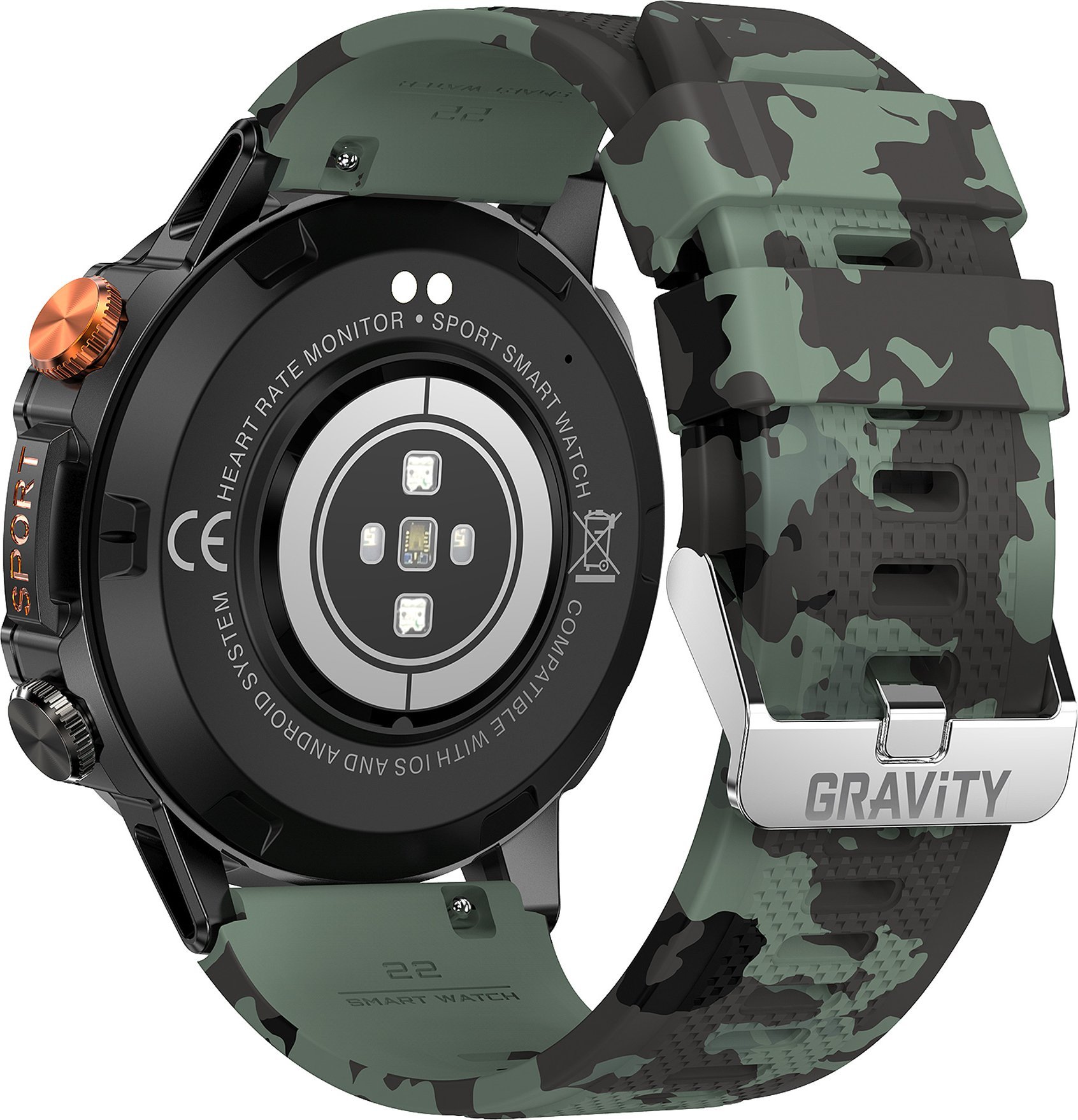 Smartwatch Gravity GT20-6, ekran 1.43" AMOLED, Bluetooth 5.0, green camo