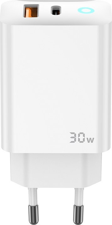 Karikues muri JELLICO EU13 GaN PD, 30W, 1xUSB C 1xUSB QC3.0, me kabllo USB C USB C, i bardhë