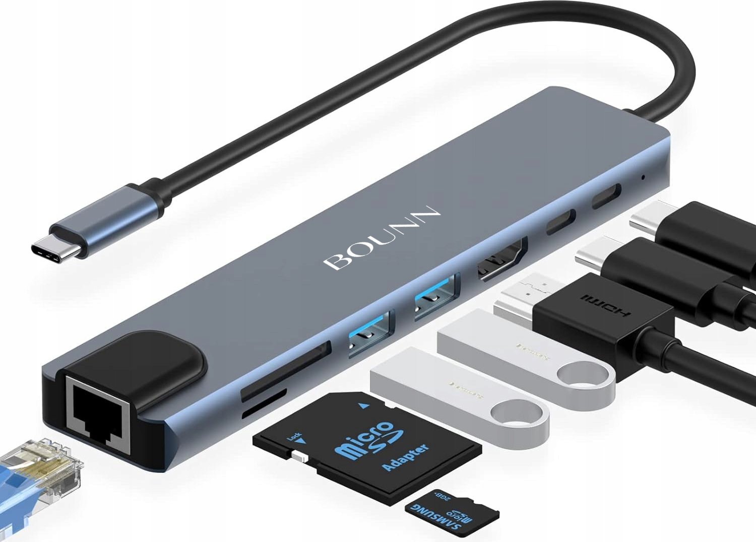 Хаб Bounn JL-CX08, 8 во 1, USB C, сива
