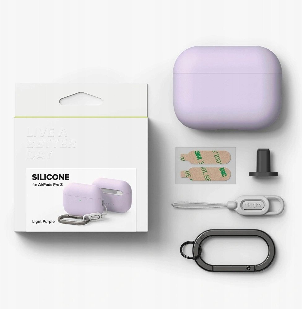 Mbulesë silikoni Ringke për Apple AirPods Pro 3, me karabinë, light purple