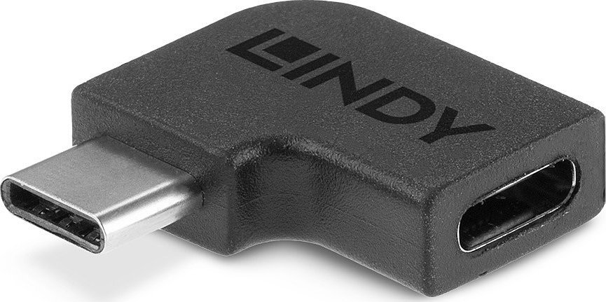 Adapter USB Lindy USB 3.2 Type C 90°, lidhës C në C, i zi