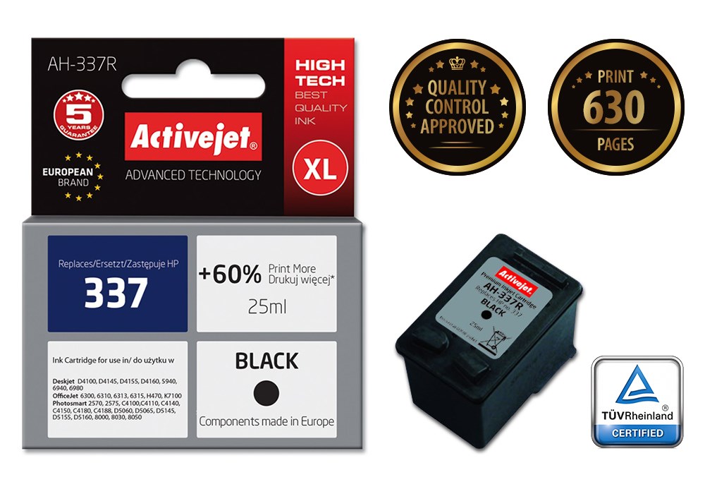 Ngjyrë për printer Activejet AH-337R (zëvendësim për HP 337 C9364EE), 25 ml, e zezë