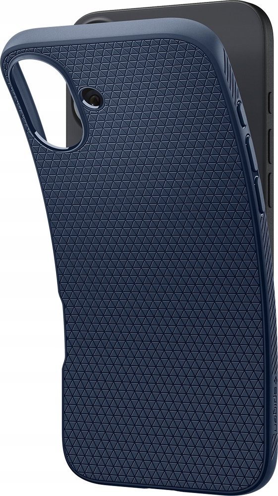 Mbulesë mbrojtëse Spigen Liquid Air për iPhone 16 Plus, standard ushtarak, silikon fleksibël, blu navy
