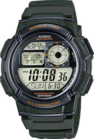 Ora digjitale Casio Illuminator AE-1000W-3A, quartz, 100m rezistente ndaj ujit, jeshile