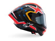 Helmeta moto Alpinestars Supertech R10 Miller Limited Edition, karboni, rrugë dhe pistë, e zezë me të kuqe fluor dhe blu mat