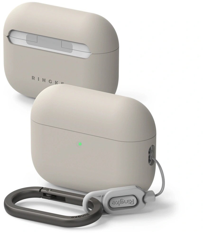 Këllëf silikoni Ringke për Apple AirPods Pro 3, me karabinë, gri