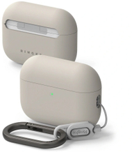 Këllëf silikoni Ringke për Apple AirPods Pro 3, me karabinë, gri