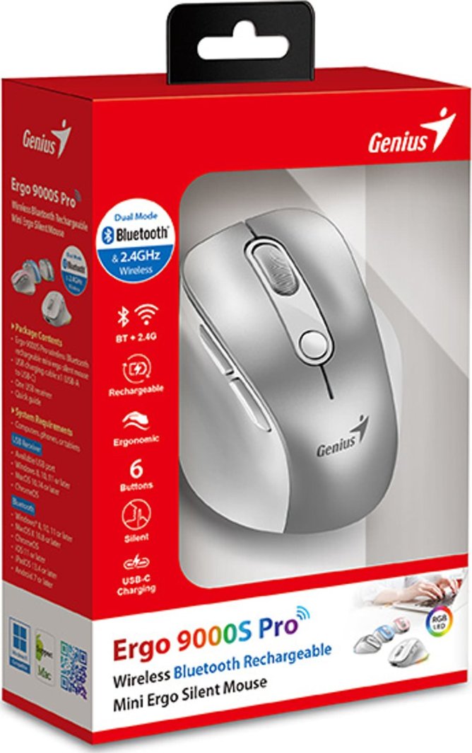 Maus Genius Ergo 9000S Pro, 2400DPI, i argjend