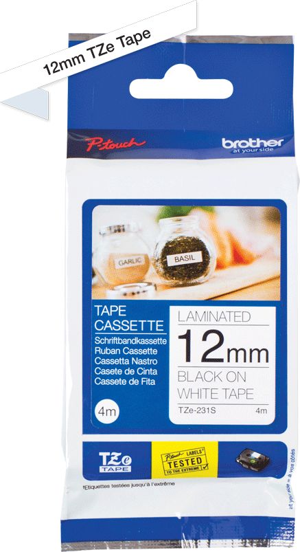 Rrip etiketa Brother TZE231S, 12mm, sfond i bardhë tekst i zi