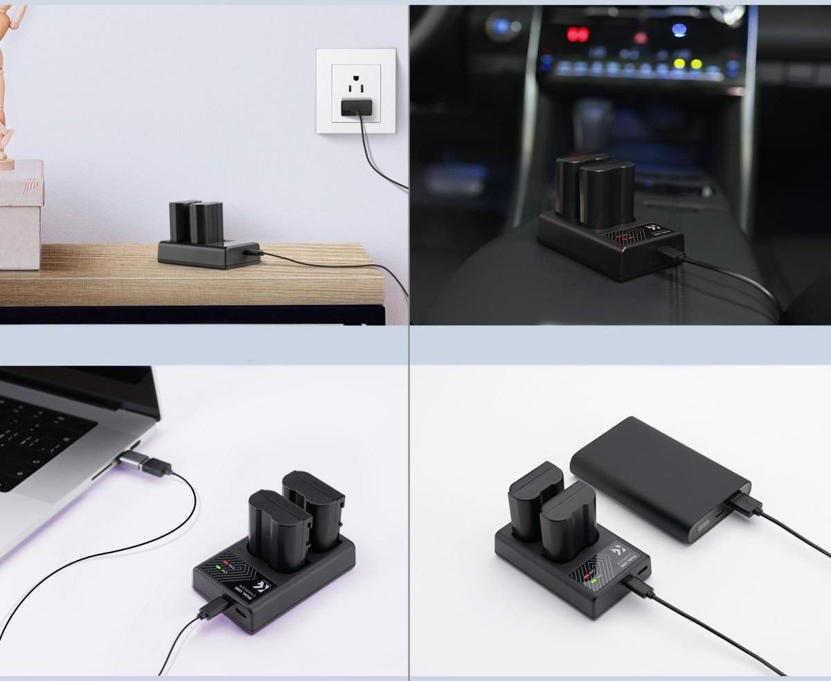 Karikues baterish për kamera K&F Concept Dual-Channel LED, për LP-E17, me kabllo Type-C, i zi