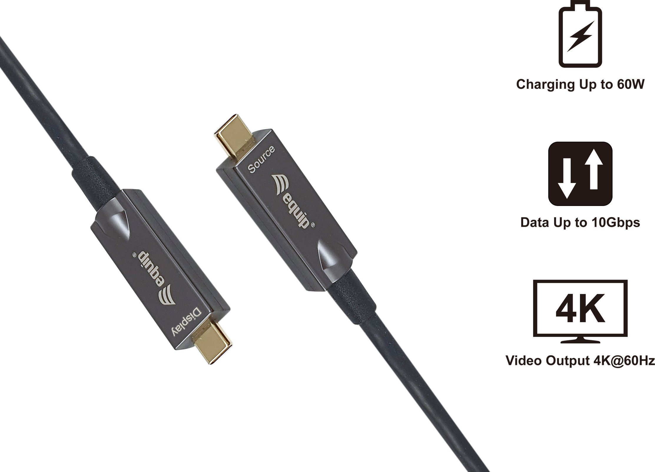 Kabllo USB C në USB C Equip, 5m, 4K 60Hz, 60W, e zezë