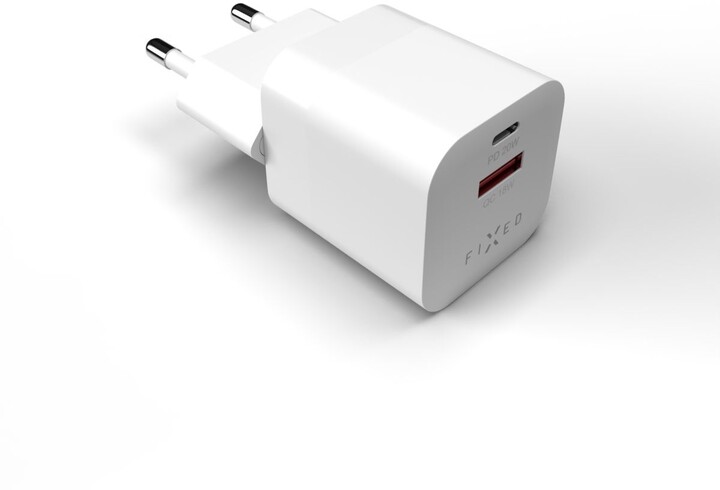 Karikues FIXED Mini me USB-C + USB-A, PD & QC 3.0, 20W, i bardhë