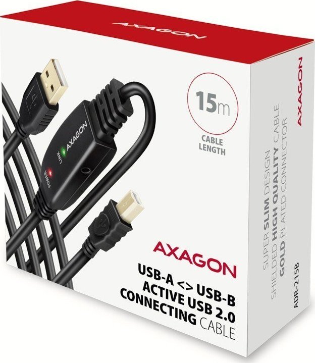 Kabllo USB Axagon ADR-215B, USB-A në USB-B, 15 m, e zezë
