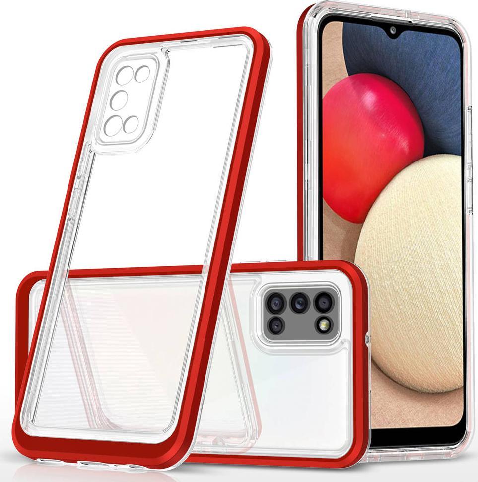 Mbulesë telefoni Hurtel Clear 3in1 për Samsung Galaxy A03s, xhel fleksibël, kornizë mbrojtëse, e kuqe