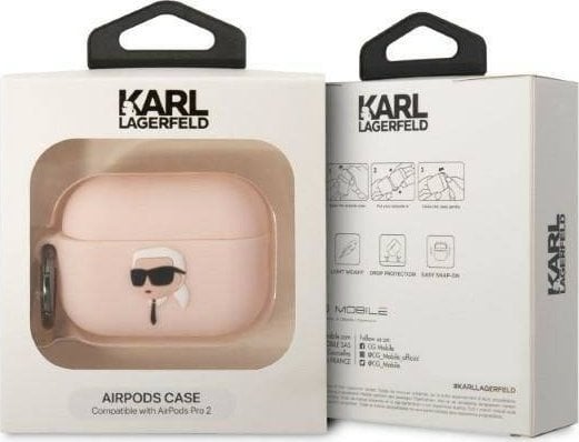 Mbulesë Karl Lagerfeld KLAP2RUNIKP për AirPods Pro 2, silikon, koleksioni Karl Head 3D, rozë