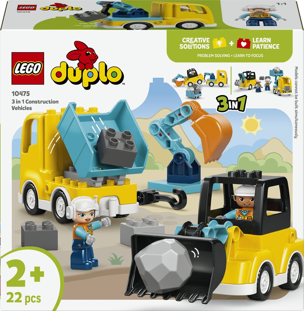 Lodra LEGO 3 in 1 Construction Vehicles 10475, set ndërtimi, 3 automjete, shumëngjyrëshe