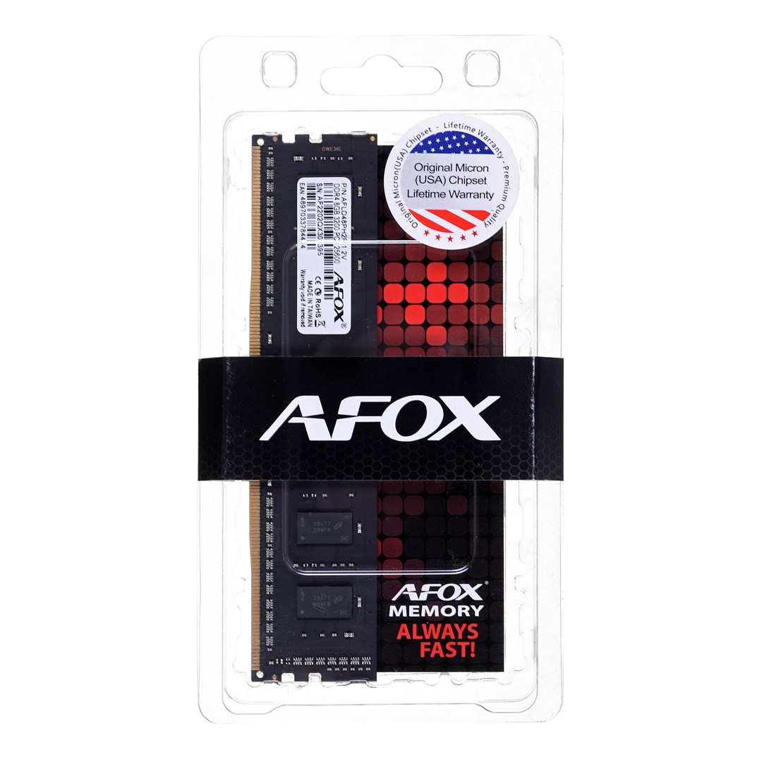 Memorie RAM AFOX, 16GB, DDR4, 3200MHz, e zezë