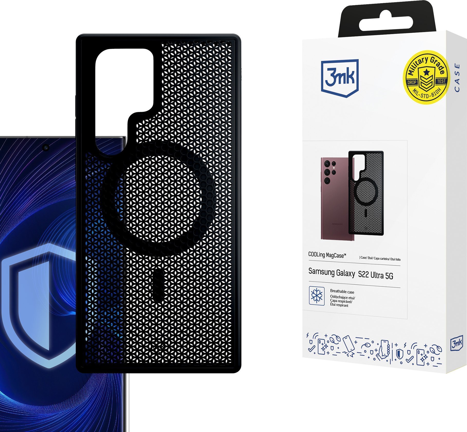 Футрола 3mk COOLing MagCase за Samsung Galaxy S22 Ultra 5G, компатибилна со MagSafe, транспарентна