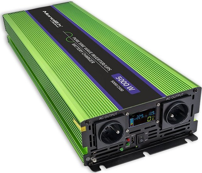 Inverter Qoltec Monolith, 2500W 5000W, 12V në 230V, valë sinusoide e pastër