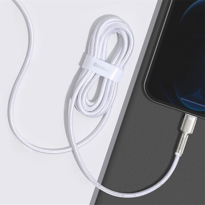 Кабел BASEUS кабел Cafule Series, USB-C - Lightning, M/M, полнење, податоци, 20W, 2m, бел