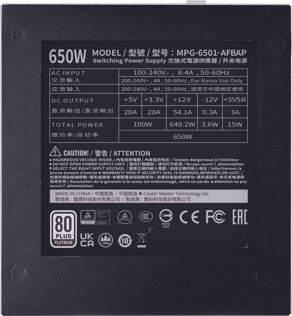 Burim energjie Cooler Master XG650 Platinum (MPG-6501-AFBAP-EU), 650W, i zi