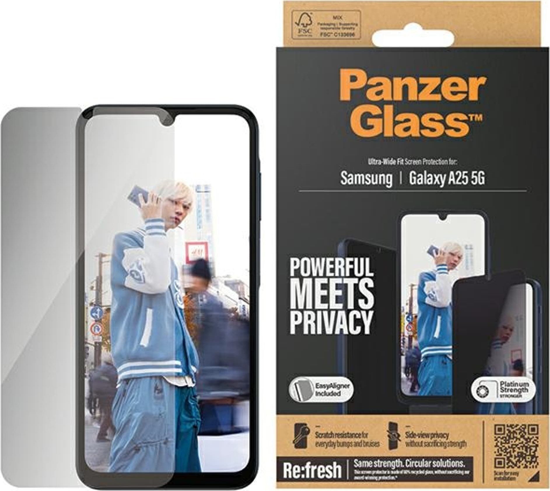 Mbrojtëse ekrani PanzerGlass Ultra Wide Fit Privacy, për Samsung Galaxy A25 5G, xham i tejdukshëm