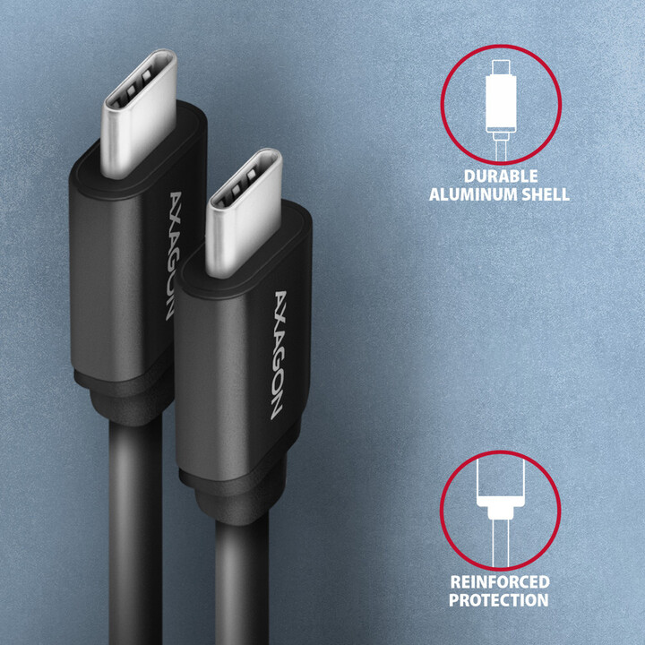 Kabllo AXAGON USB-C - USB-C TWISTER USB2.0, 3A, 0.6m, e zezë