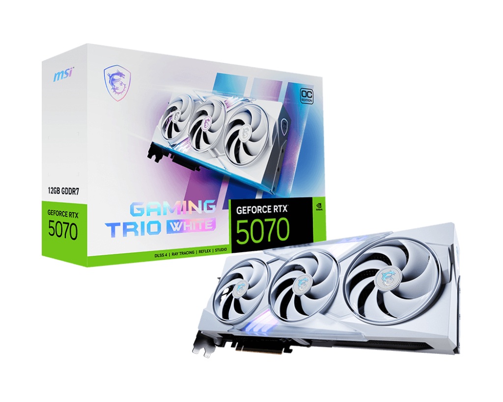 Kartelë grafike MSI GeForce RTX 5070 GAMING TRIO OC, 12GB GDDR7, 2625MHz, e bardhë