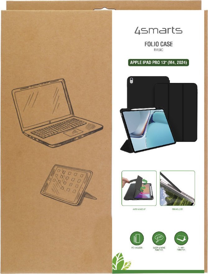 Mbulesë tablet 4smarts Folio Case Basic për iPad Pro 13 M4 2024, TPU, me kapak, e zezë