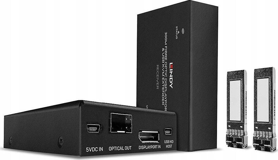 Zgjerues KVM LINDY 39376, DisplayPort 1.2, fibër optike 300m, i zi