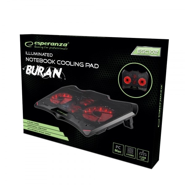 Ftohës laptopi Esperanza Buran, 4 ventilatorë, LED, i zi