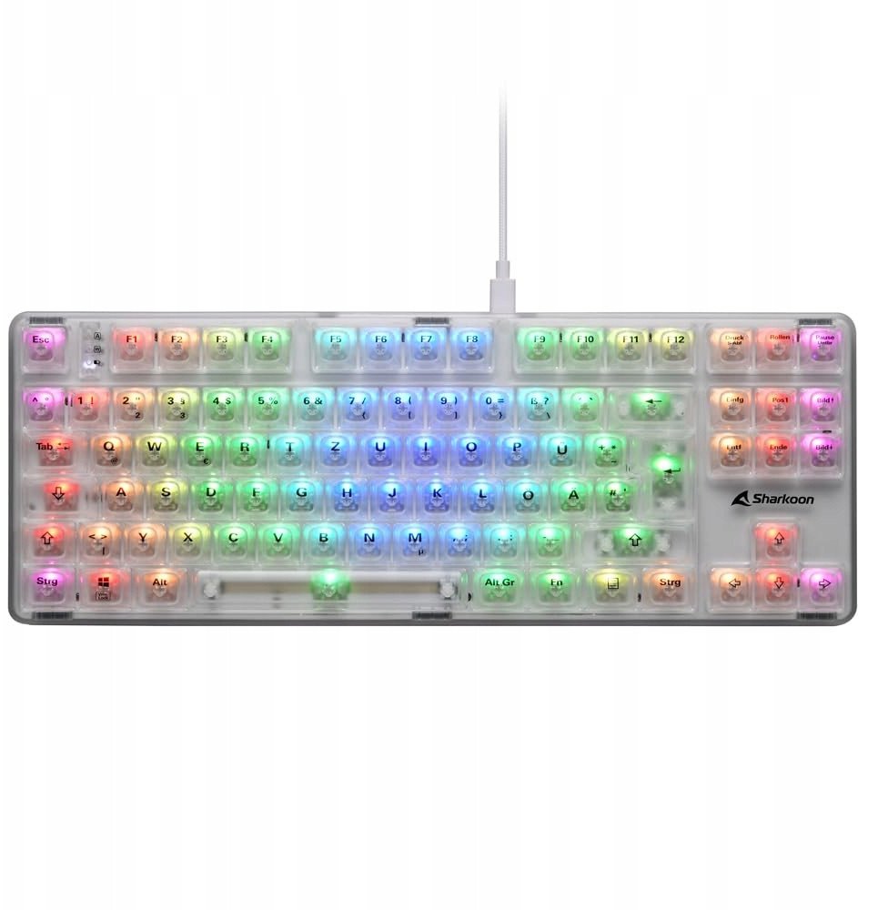 Tastierë gaming Crystal Shark, TKL, wireless me kabllo, transparente e bardhë
