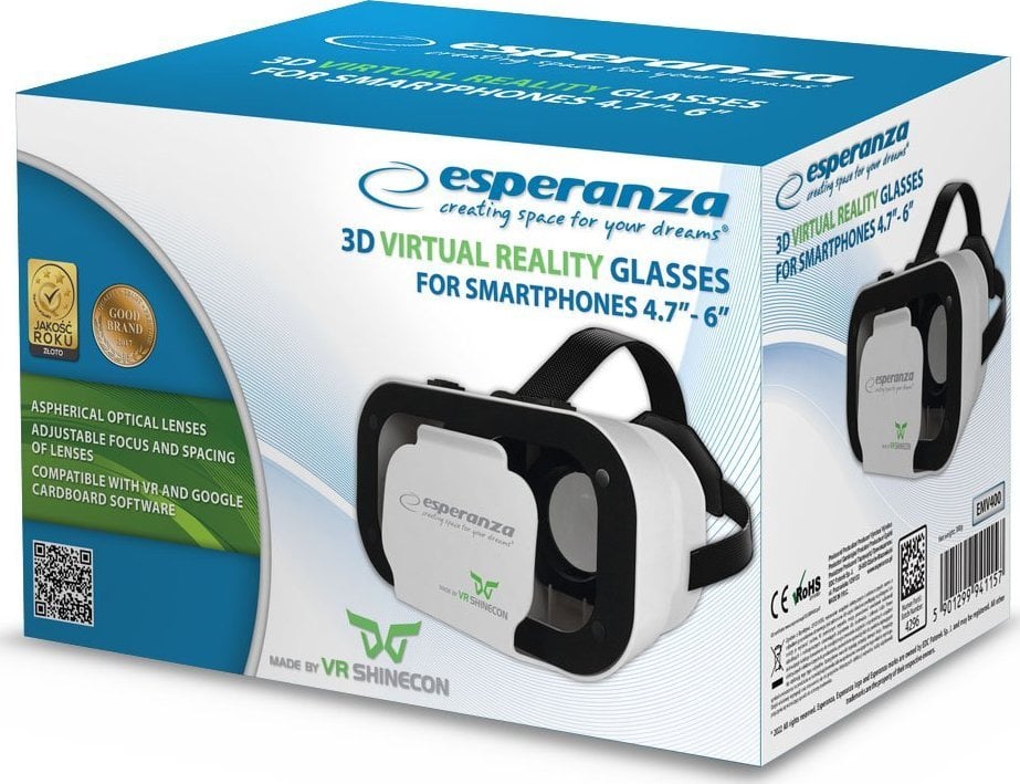 Syze VR Esperanza EMV400, për smartphone 4.7" 6", rregullim lente, të zeza