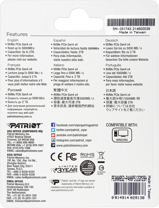 Disk Patriot P400, M.2 - 1TB