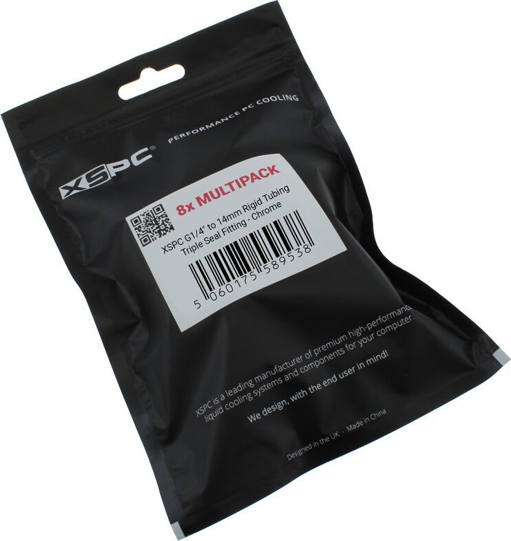 Set fitting për ftohje uji XSPC G1/4 në tub 14mm, Triple Seal, krom