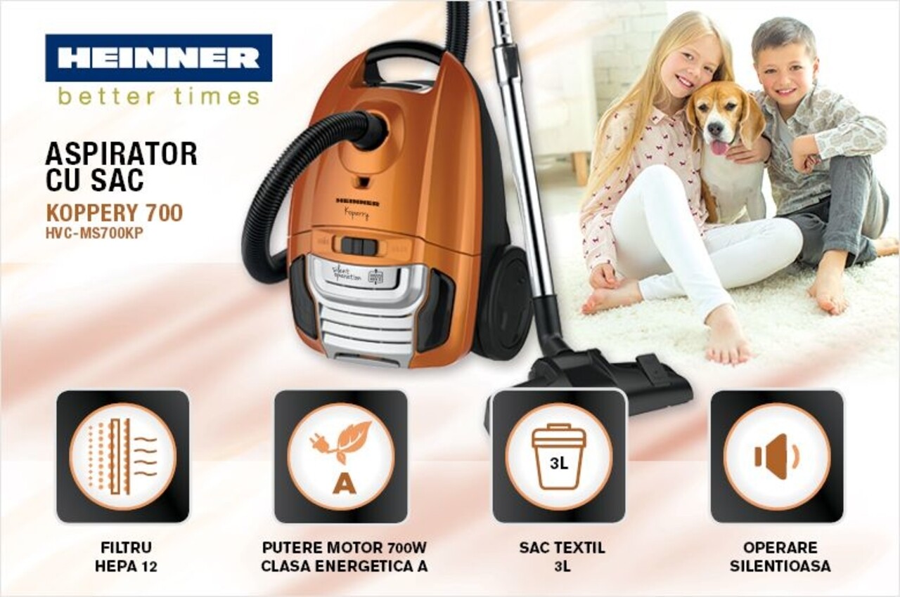Fshesë me korrent me qese Heinner Koperry, 700W, 3L, e kuqe