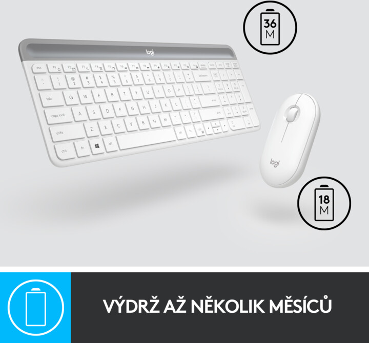 Set tastierë + maus Logitech MK470 Slim Wireless Combo, US, i bardhë