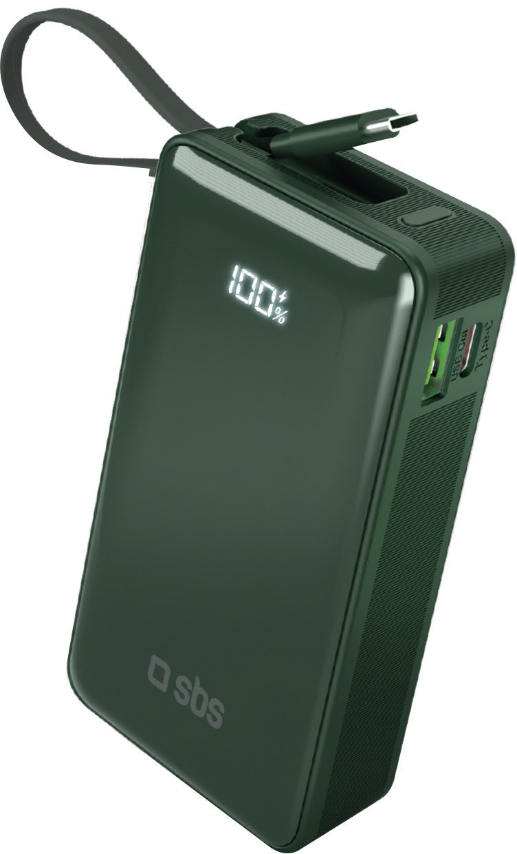 Надворешна батерија SBS TTBB10000LCDTCPD20G, 10000mAh, 20W, зелена
