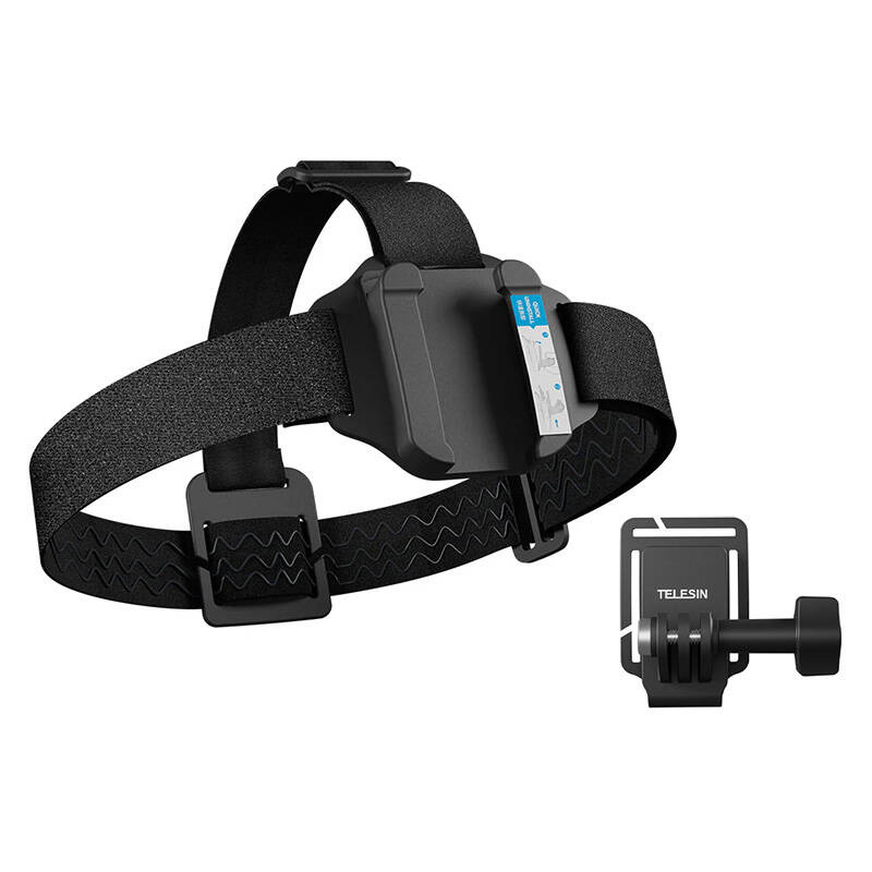 Mbajtëse koke TELESIN 2 in 1, për GoPro Insta360 DJI smartphone, rrip i rregullueshëm, e zezë