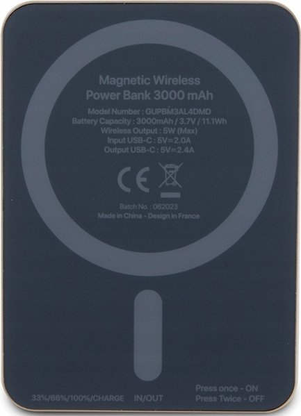 Powerbank wireless Guess GUPBM3AL4DMD, 3000mAh, 5W, gold
