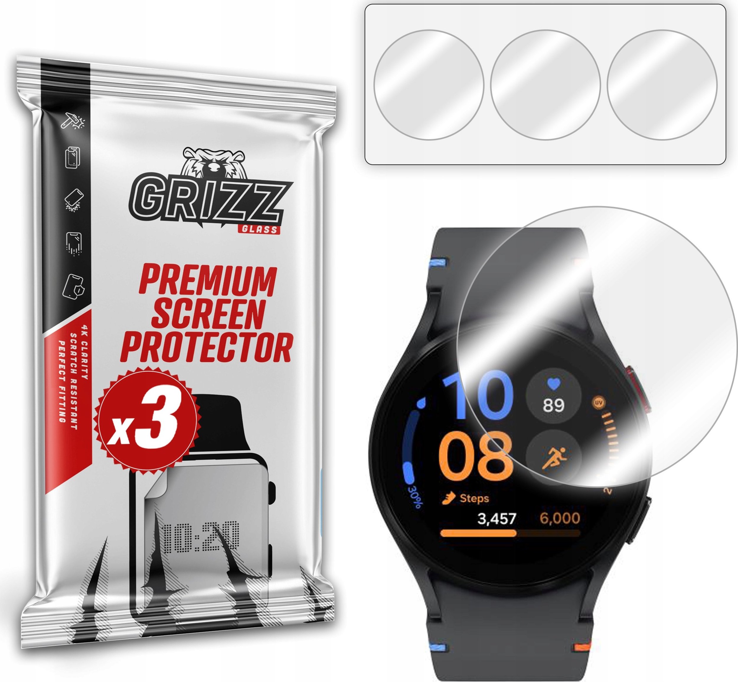Mbrojtëse ekrani Grizz Hydrogel, Samsung Galaxy Watch FE 40mm, set 3 copë, transparente