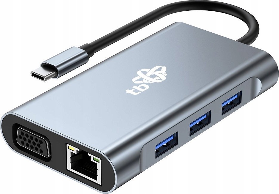 Adaptuer USB C TB Touch AKTBXVA8W1UHVRJ, 8 në 1, HDMI VGA RJ45 USB, gri