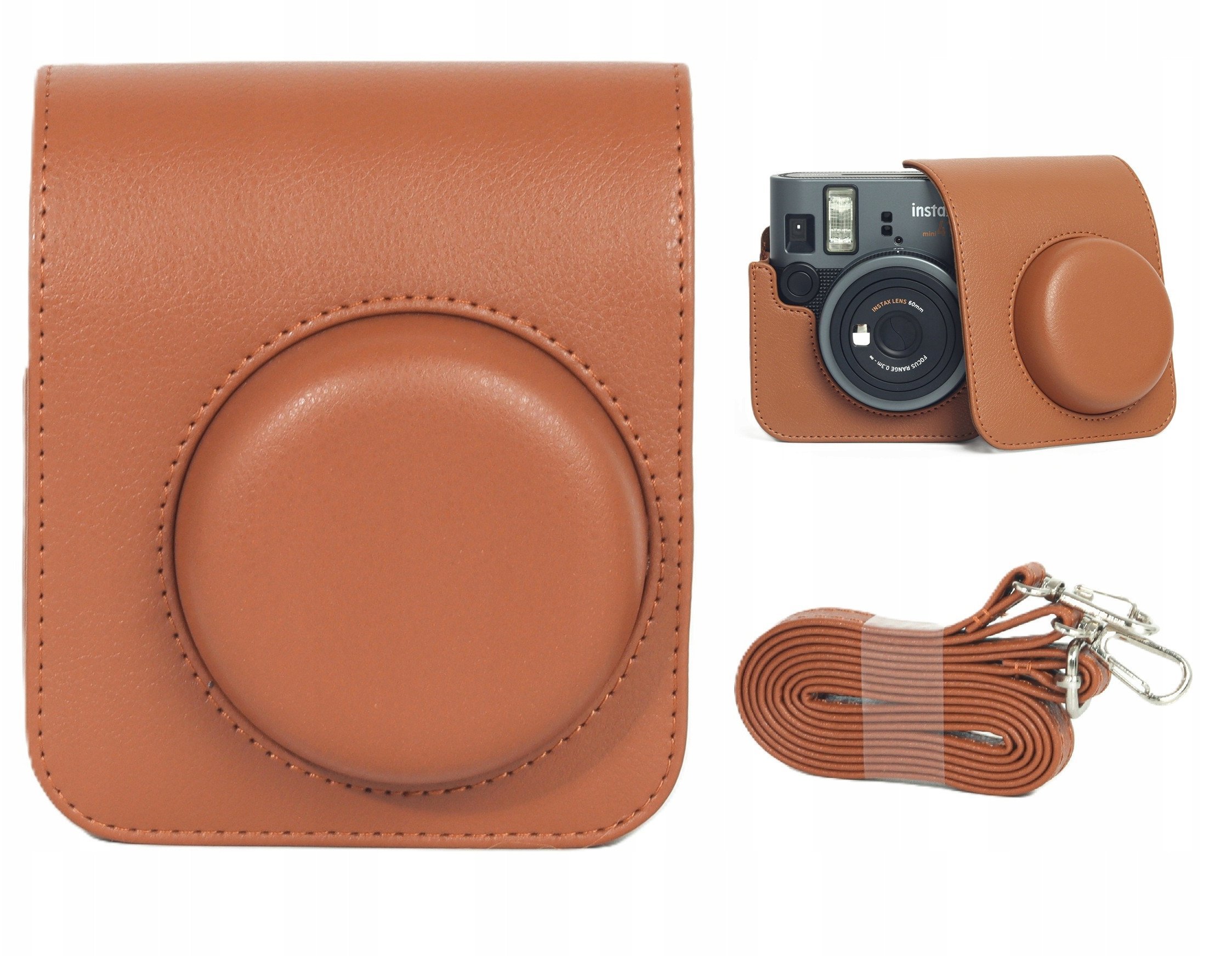 Çantë mbrojtëse për kamera LOVE INSTANT për Fujifilm Instax Mini 41, lëkurë eko, me rrip, kafe