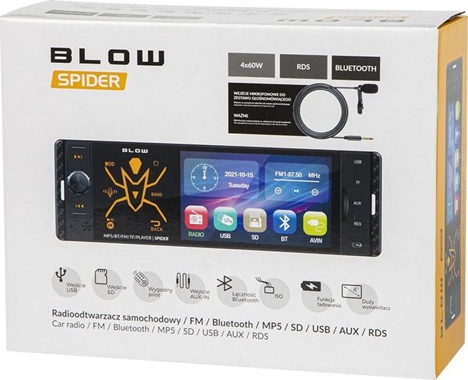 Radio makine Blow Spider 4CAL, 4", Bluetooth, RDS RGB, e zezë