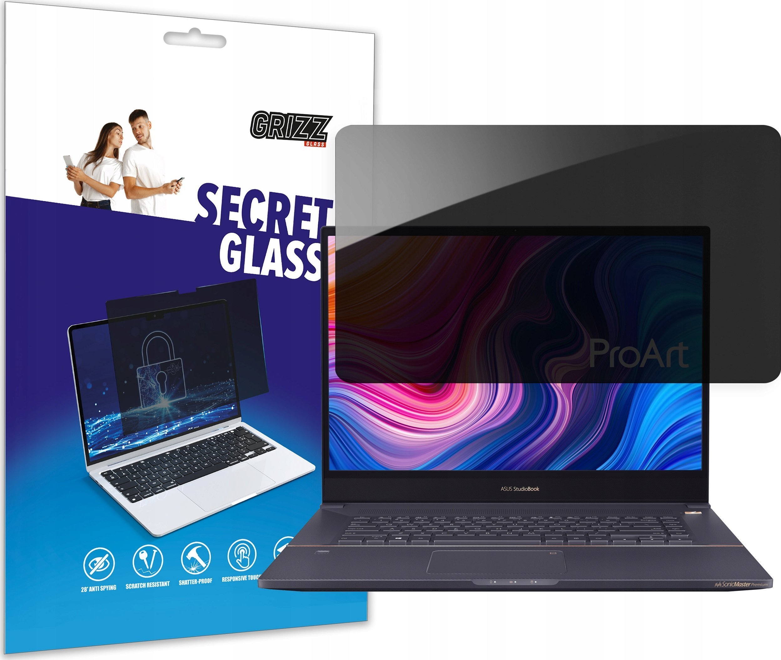 Mbrojtës ekrani GrizzGlass Matte SecretGlass, për laptop 13.3", efekt privatësie, transparent