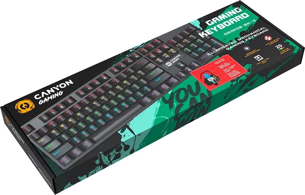 Tastierë gaming Canyon Deimos GK 4, me kabllo, LED Rainbow, e zezë